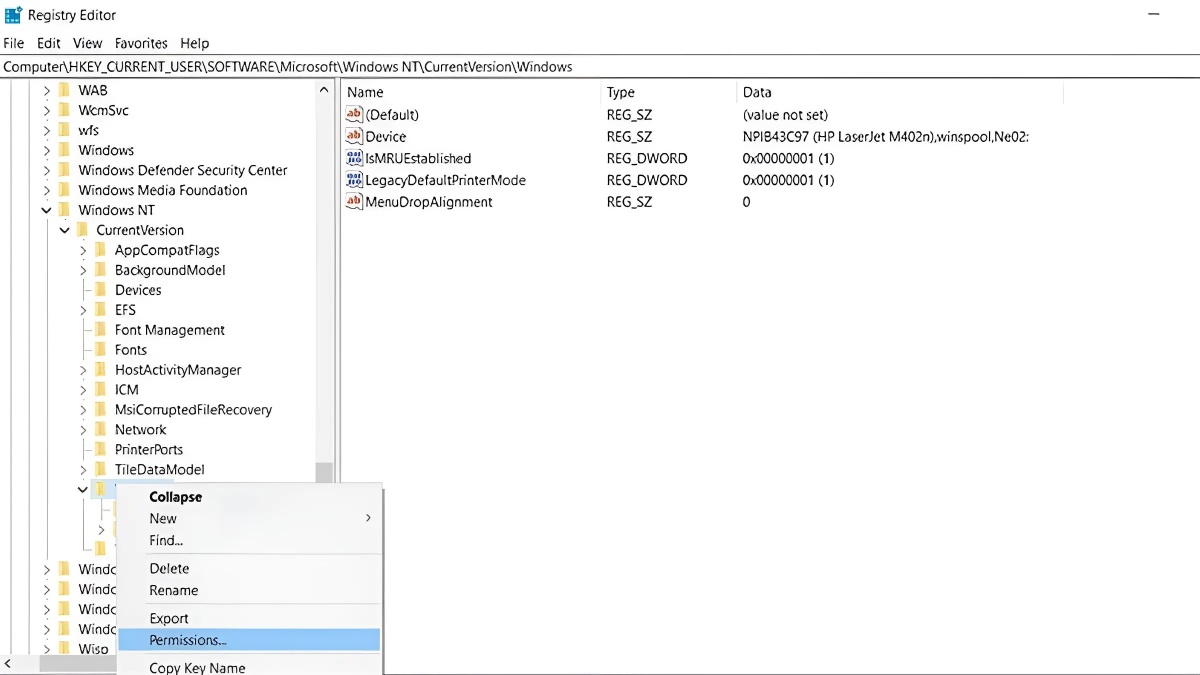 Fix lỗi 709 qua cài đặt Regedit bước 2