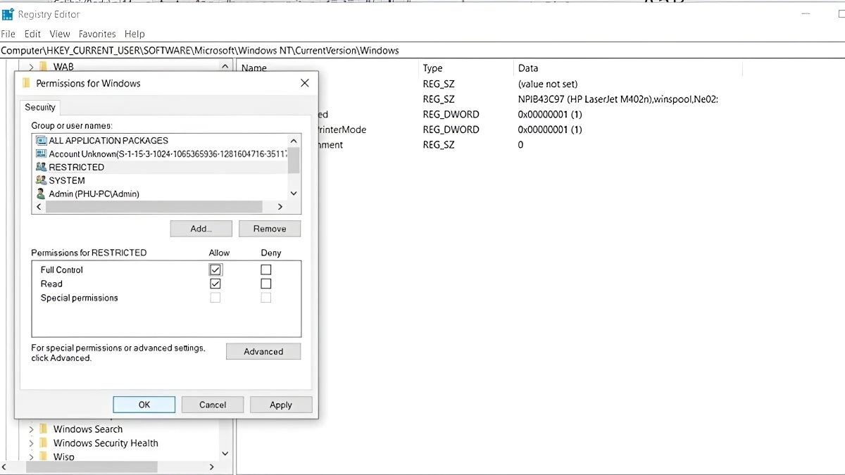 Fix lỗi 709 qua cài đặt Regedit bước 3