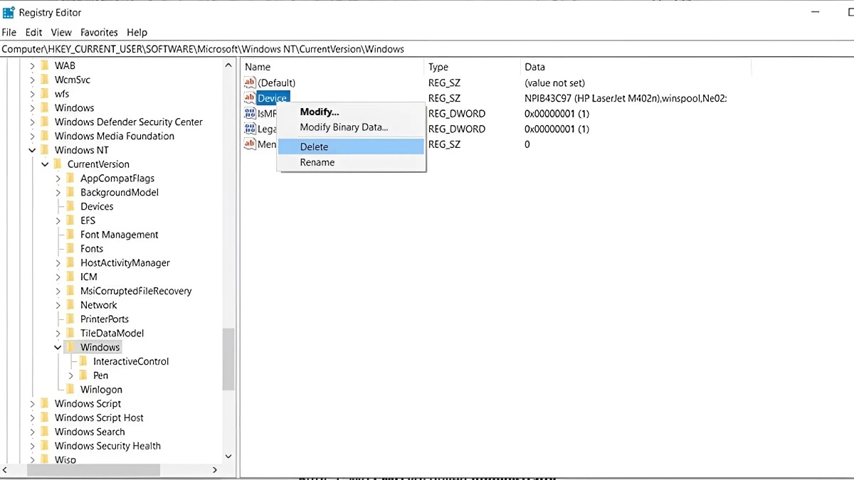 Fix lỗi 709 qua cài đặt Regedit bước 4