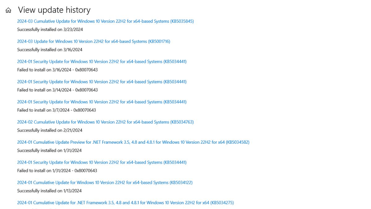 Gỡ bỏ update bảo mật gây lỗi 0x00000709 bước 4