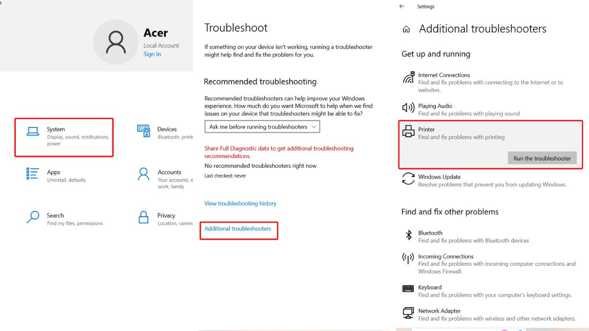 Sửa lỗi 709 máy in win 10, 11 bằng Troubleshoot